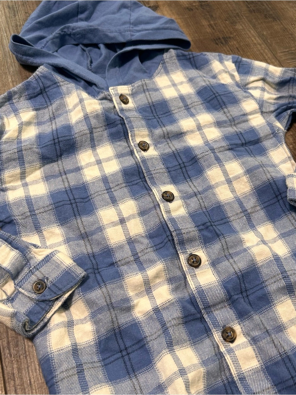 Carters Blue Plaid Hooded Long Sleeve 3T Shirt - Picture 3 of 4